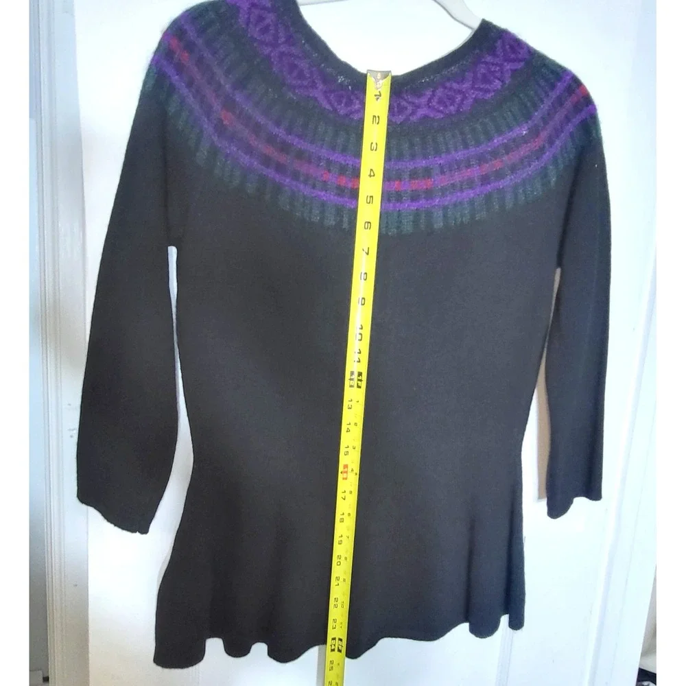 Lauren Ralph Lauren Womens Fair Isle Yoke Peplum Sweater Black Purple Green M